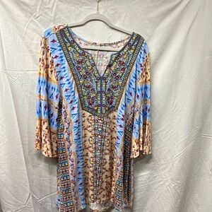 Soft Surroundings Graphic Tunic with 3/4 Sleeves in Blue and Orange